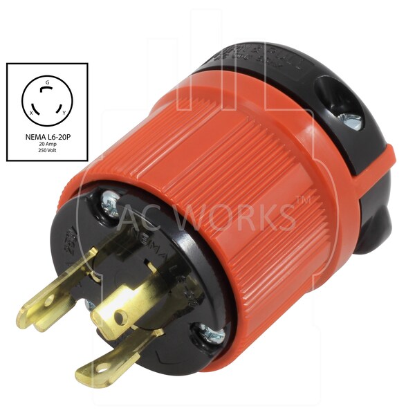 NEMA L6-20P 20A 250V 3-Prong Locking Male Plug With UL, C-UL Approval In Black